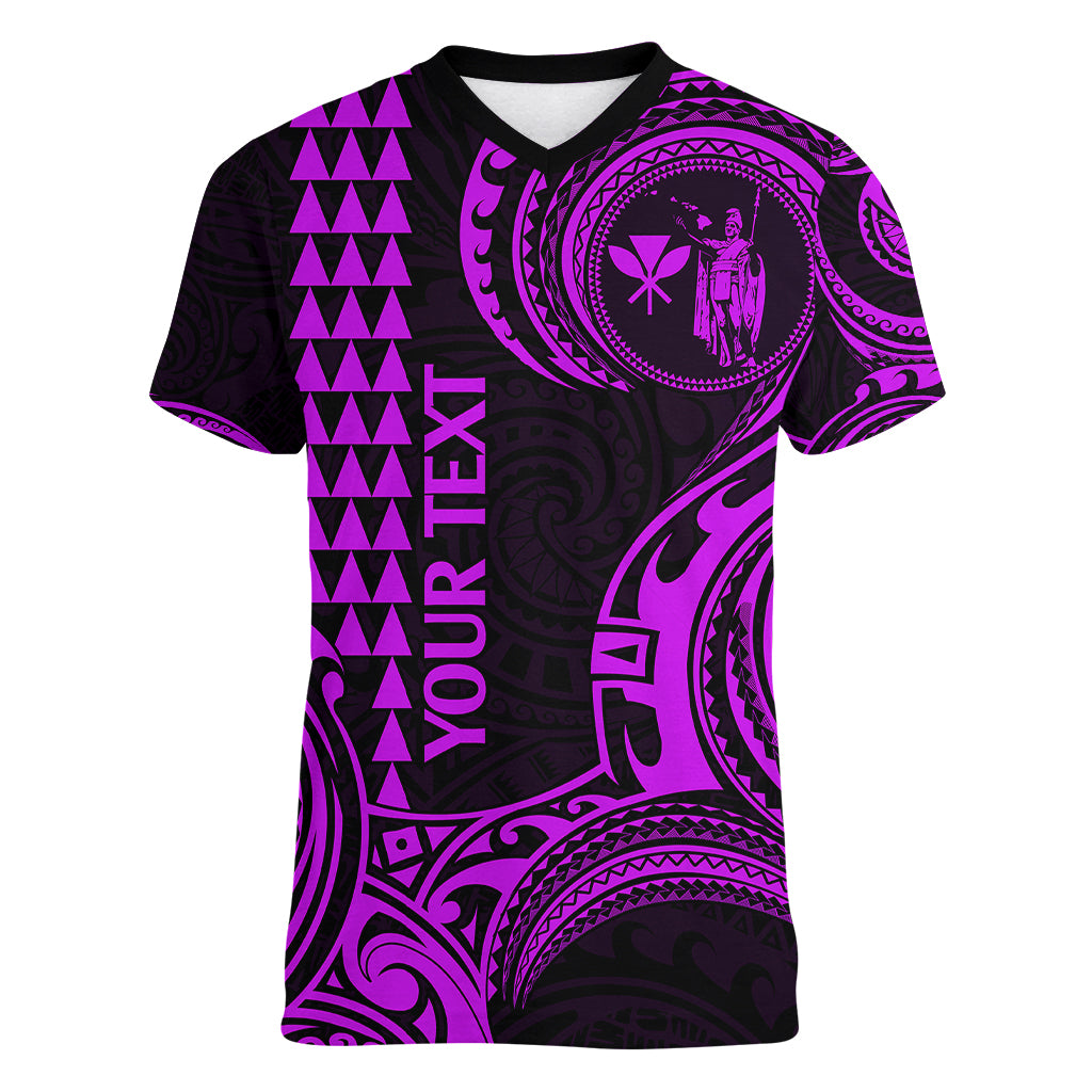 Custom King Kamehameha Day Hawaii Women V Neck T Shirt Paradise of the Pacific Tribal Kakau - Purple LT9 Female Purple - Polynesian Pride
