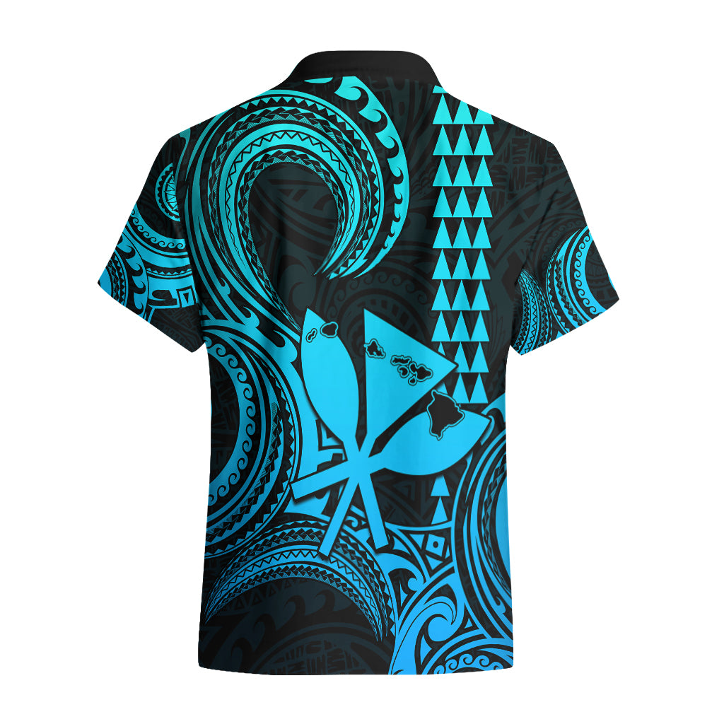 King Kamehameha Day Hawaii Hawaiian Shirt Paradise of the Pacific Tribal Kakau with Kanaka Maoli - Aqua LT9 - Polynesian Pride