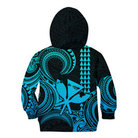King Kamehameha Day Hawaii Kid Hoodie Paradise of the Pacific Tribal Kakau with Kanaka Maoli - Aqua LT9 - Polynesian Pride