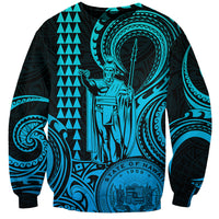 King Kamehameha Day Hawaii Sweatshirt Paradise of the Pacific Tribal Kakau with Kanaka Maoli - Aqua LT9 Unisex Aqua - Polynesian Pride