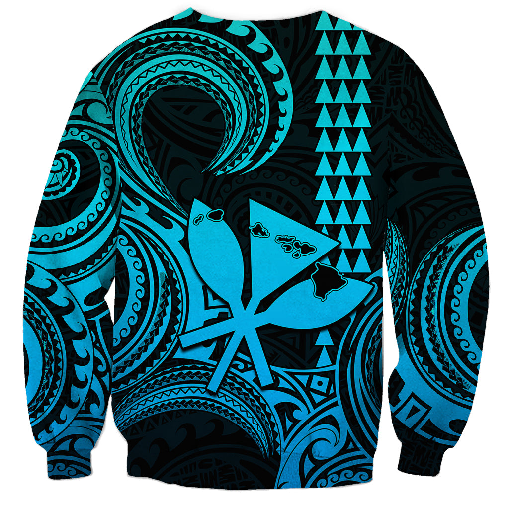 King Kamehameha Day Hawaii Sweatshirt Paradise of the Pacific Tribal Kakau with Kanaka Maoli - Aqua LT9 - Polynesian Pride