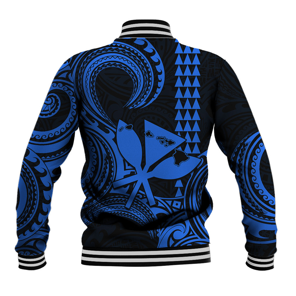 King Kamehameha Day Hawaii Baseball Jacket Paradise of the Pacific Tribal Kakau with Kanaka Maoli - Blue LT9 - Polynesian Pride