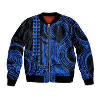 King Kamehameha Day Hawaii Bomber Jacket Paradise of the Pacific Tribal Kakau with Kanaka Maoli - Blue LT9 Unisex Blue - Polynesian Pride