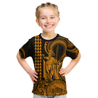 King Kamehameha Day Hawaii Kid T Shirt Paradise of the Pacific Tribal Kakau with Kanaka Maoli - Gold LT9 Gold - Polynesian Pride