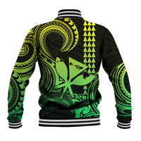 King Kamehameha Day Hawaii Baseball Jacket Paradise of the Pacific Tribal Kakau with Kanaka Maoli - Lime LT9 - Polynesian Pride