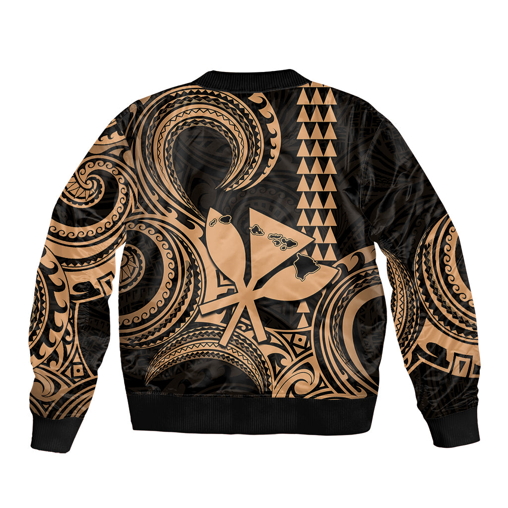King Kamehameha Day Hawaii Bomber Jacket Paradise of the Pacific Tribal Kakau with Kanaka Maoli - Nude LT9 - Polynesian Pride