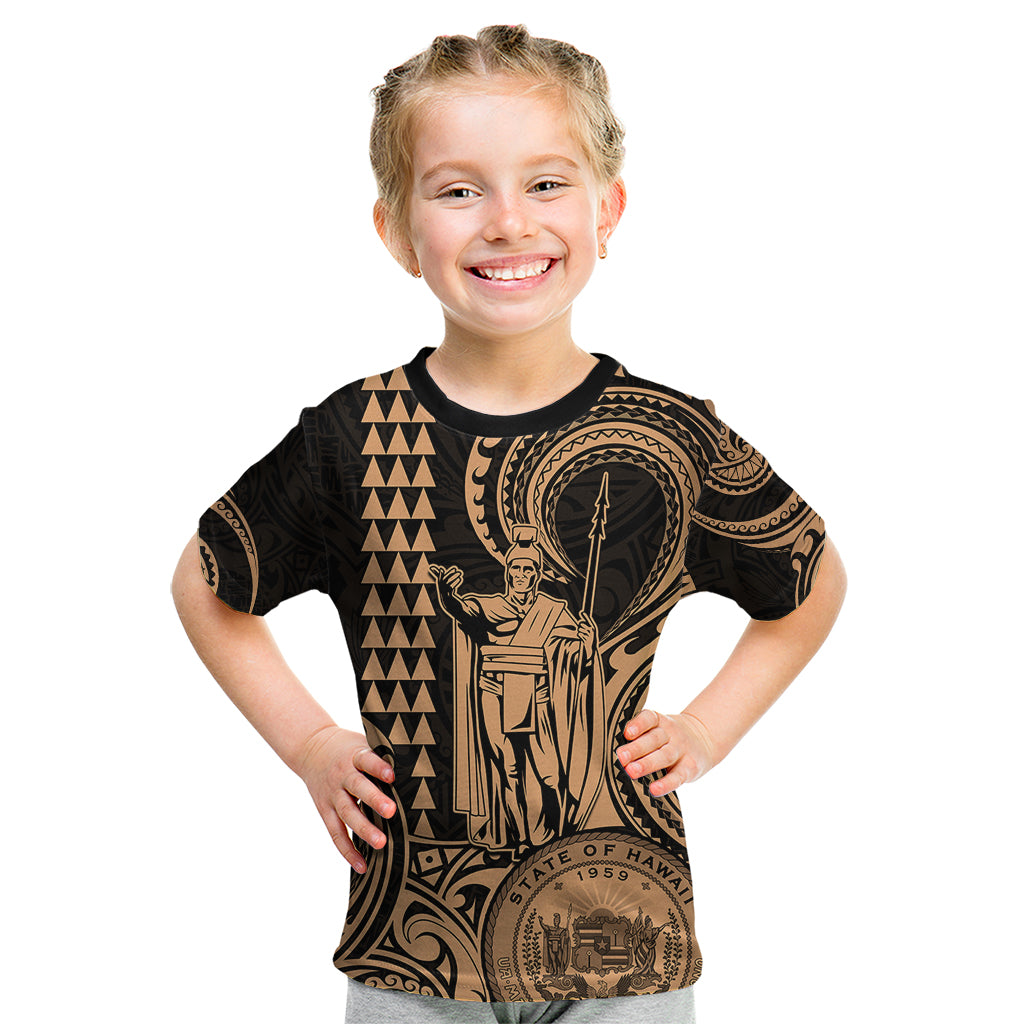 King Kamehameha Day Hawaii Kid T Shirt Paradise of the Pacific Tribal Kakau with Kanaka Maoli - Nude LT9 Nude - Polynesian Pride