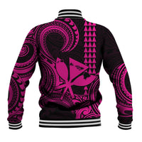King Kamehameha Day Hawaii Baseball Jacket Paradise of the Pacific Tribal Kakau with Kanaka Maoli - Pink LT9 - Polynesian Pride