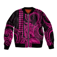 King Kamehameha Day Hawaii Bomber Jacket Paradise of the Pacific Tribal Kakau with Kanaka Maoli - Pink LT9 Unisex Pink - Polynesian Pride