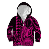 King Kamehameha Day Hawaii Kid Hoodie Paradise of the Pacific Tribal Kakau with Kanaka Maoli - Pink LT9 - Polynesian Pride