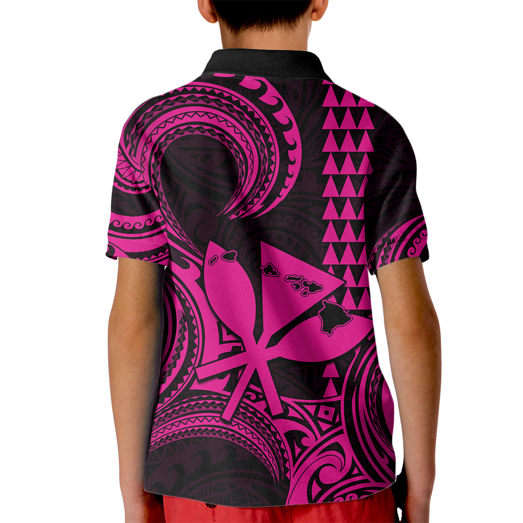 King Kamehameha Day Hawaii Kid Polo Shirt Paradise of the Pacific Tribal Kakau with Kanaka Maoli - Pink LT9 - Polynesian Pride