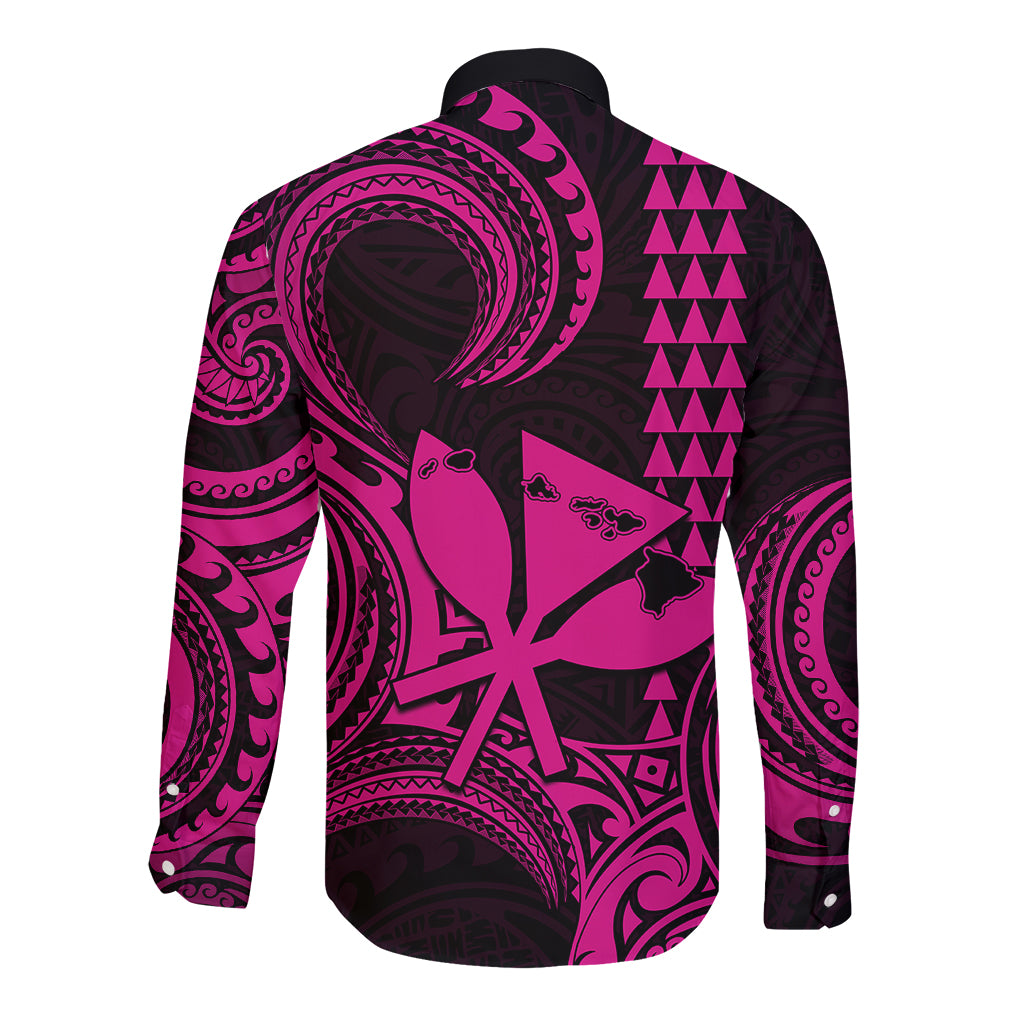King Kamehameha Day Hawaii Long Sleeve Button Shirt Paradise of the Pacific Tribal Kakau with Kanaka Maoli - Pink LT9 - Polynesian Pride