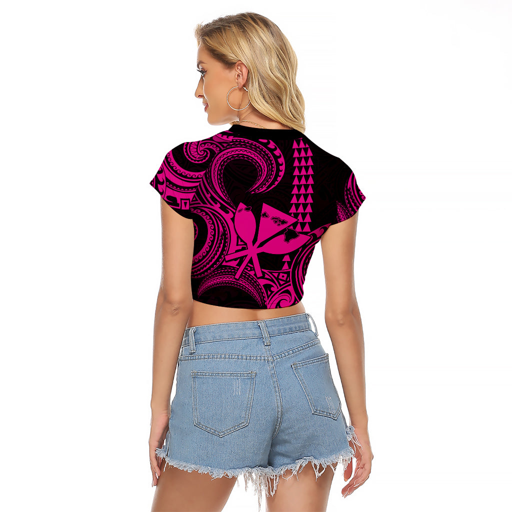 King Kamehameha Day Hawaii Raglan Cropped T Shirt Paradise of the Pacific Tribal Kakau with Kanaka Maoli - Pink LT9 - Polynesian Pride