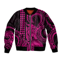King Kamehameha Day Hawaii Sleeve Zip Bomber Jacket Paradise of the Pacific Tribal Kakau with Kanaka Maoli - Pink LT9 Unisex Pink - Polynesian Pride
