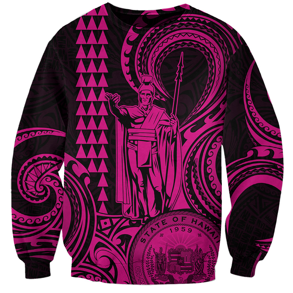 King Kamehameha Day Hawaii Sweatshirt Paradise of the Pacific Tribal Kakau with Kanaka Maoli - Pink LT9 Unisex Pink - Polynesian Pride