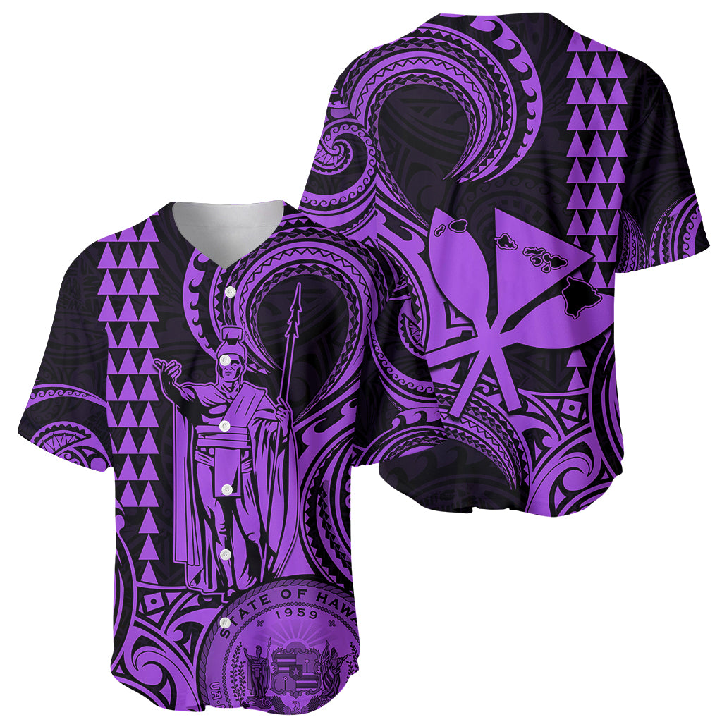 King Kamehameha Day Hawaii Baseball Jersey Paradise of the Pacific Tribal Kakau with Kanaka Maoli - Purple LT9 - Polynesian Pride