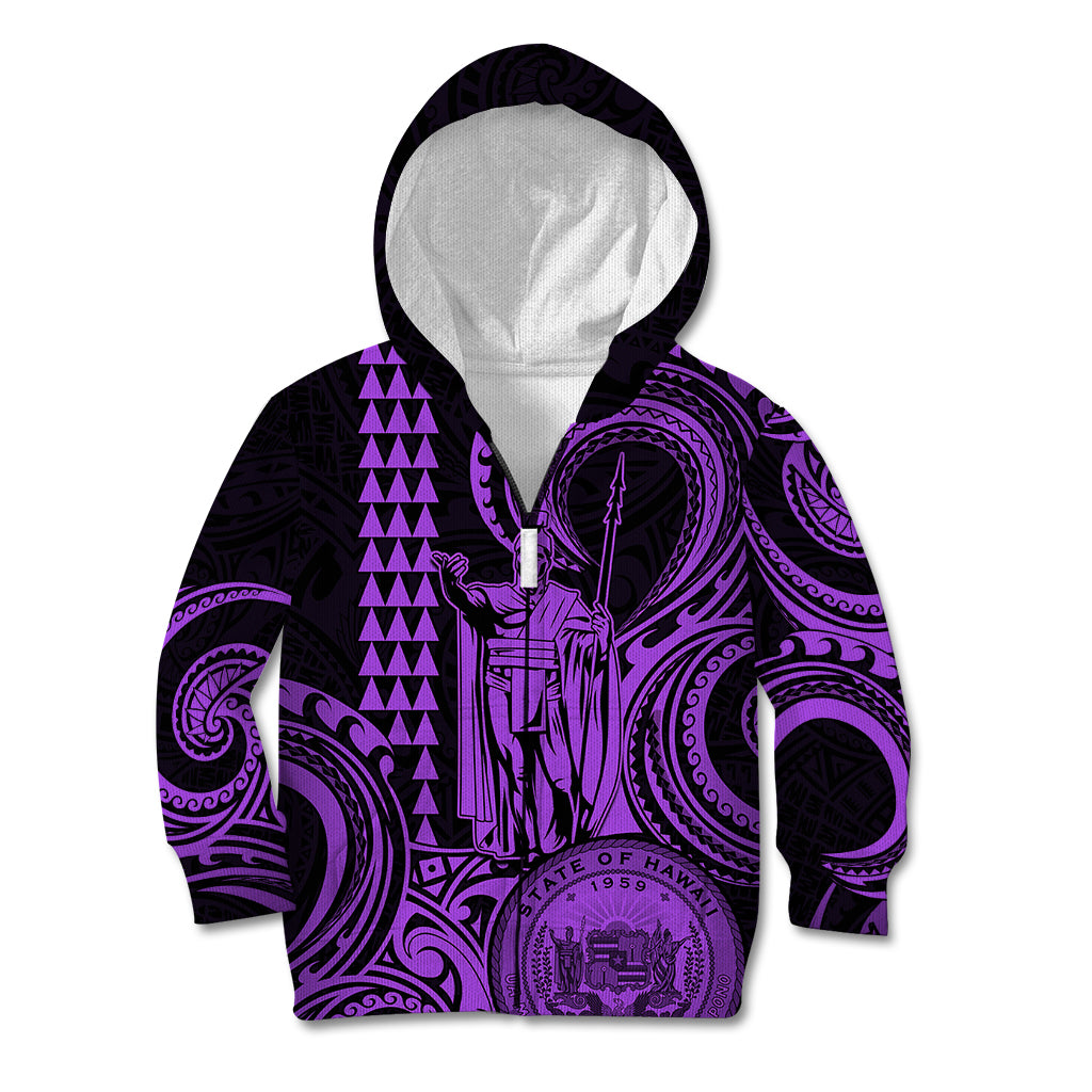 King Kamehameha Day Hawaii Kid Hoodie Paradise of the Pacific Tribal Kakau with Kanaka Maoli - Purple LT9 - Polynesian Pride