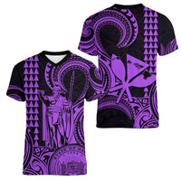 King Kamehameha Day Hawaii Women V Neck T Shirt Paradise of the Pacific Tribal Kakau with Kanaka Maoli - Purple LT9 - Polynesian Pride
