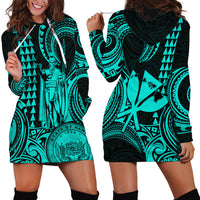 King Kamehameha Day Hawaii Hoodie Dress Paradise of the Pacific Tribal Kakau with Kanaka Maoli - Turquoise LT9 - Polynesian Pride