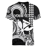 Custom King Kamehameha Day Hawaii Women V Neck T Shirt Paradise of the Pacific Tribal Kakau with Kanaka Maoli - White LT9 - Polynesian Pride