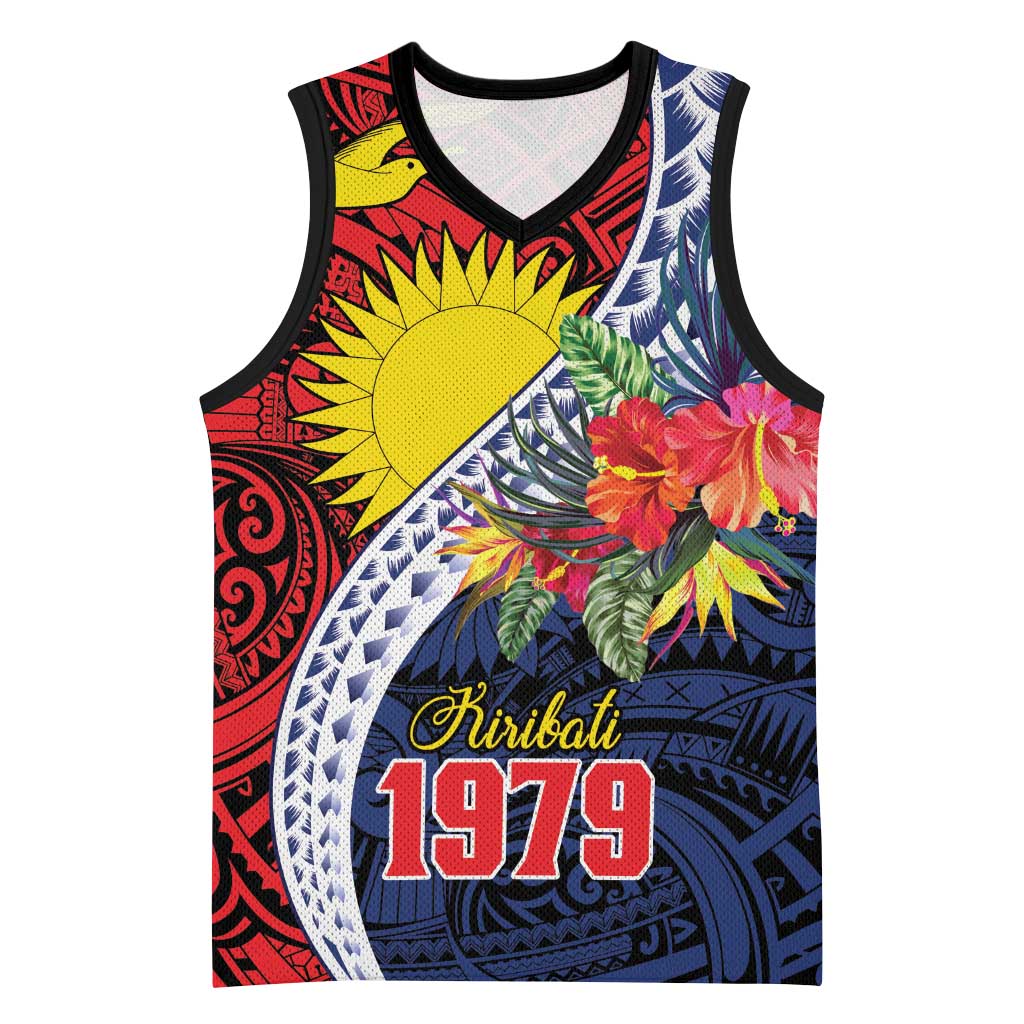 Flag of Kiribati Polynesian Pattern Basketball Jersey Est 1979 With Tropical Flowers LT9 Unisex Red - Polynesian Pride