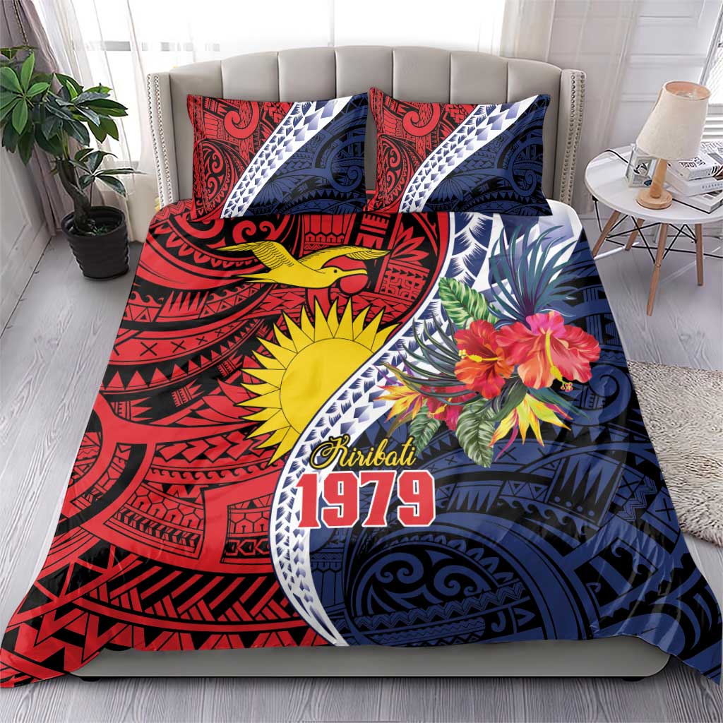 Flag of Kiribati Polynesian Pattern Bedding Set Est 1979 With Tropical Flowers LT9 - Polynesian Pride
