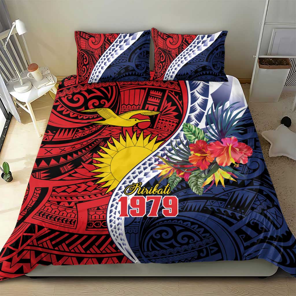 Flag of Kiribati Polynesian Pattern Bedding Set Est 1979 With Tropical Flowers LT9 - Polynesian Pride