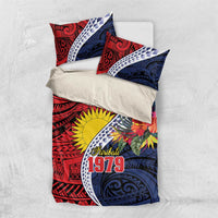 Flag of Kiribati Polynesian Pattern Bedding Set Est 1979 With Tropical Flowers LT9 US Twin 172cm x 218cm Red - Polynesian Pride