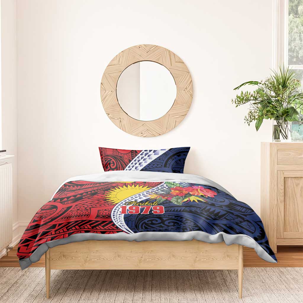 Flag of Kiribati Polynesian Pattern Bedding Set Est 1979 With Tropical Flowers LT9 - Polynesian Pride