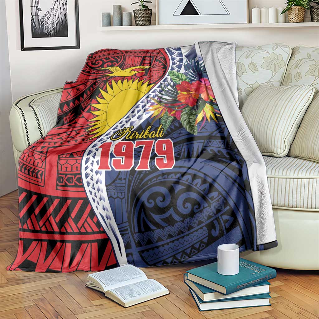 Flag of Kiribati Polynesian Pattern Blanket Est 1979 With Tropical Flowers LT9 Red - Polynesian Pride
