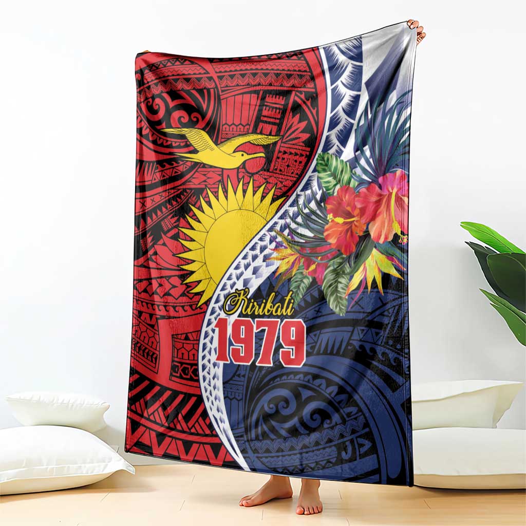 Flag of Kiribati Polynesian Pattern Blanket Est 1979 With Tropical Flowers LT9 - Polynesian Pride