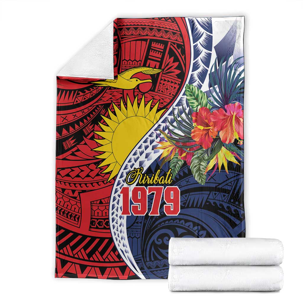 Flag of Kiribati Polynesian Pattern Blanket Est 1979 With Tropical Flowers LT9 - Polynesian Pride
