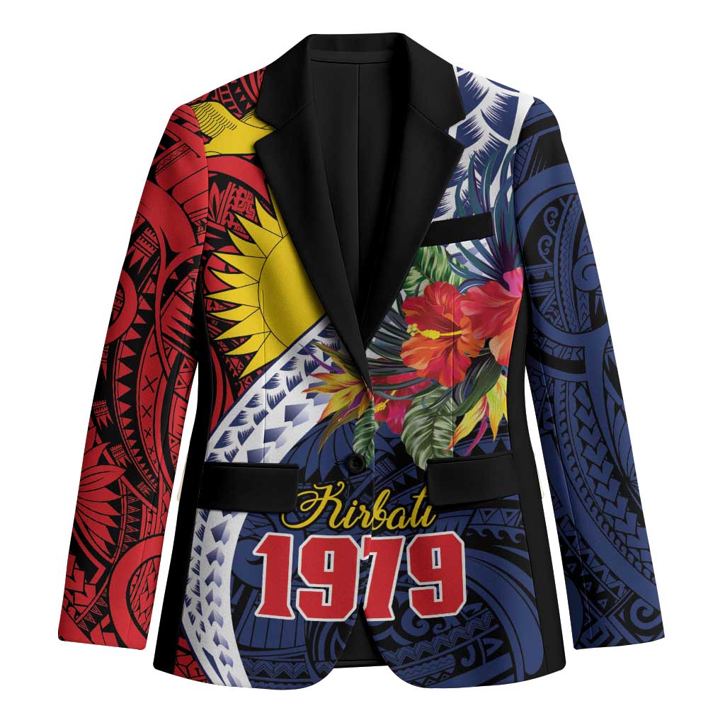 Flag of Kiribati Polynesian Pattern Blazer Est 1979 With Tropical Flowers LT9 Unisex Red - Polynesian Pride