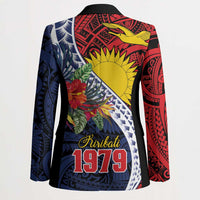Flag of Kiribati Polynesian Pattern Blazer Est 1979 With Tropical Flowers LT9 - Polynesian Pride
