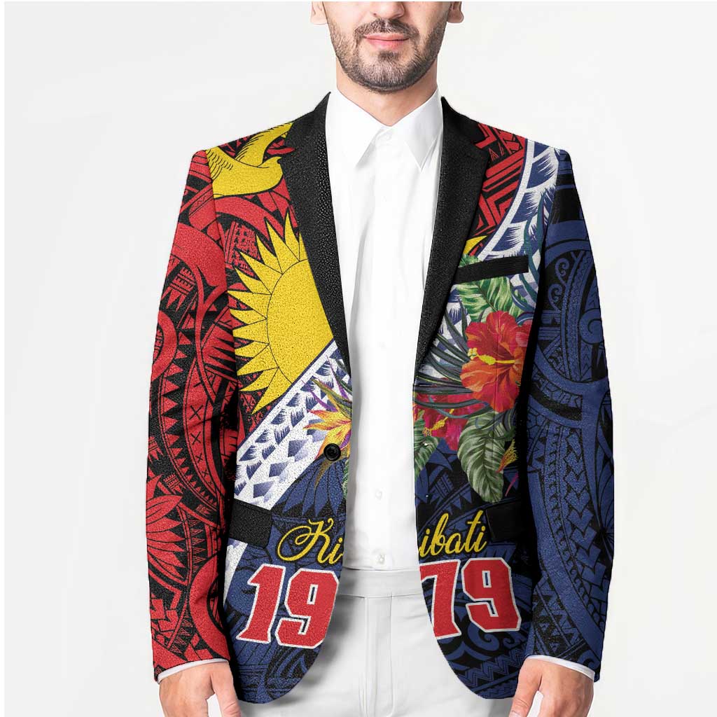 Flag of Kiribati Polynesian Pattern Blazer Est 1979 With Tropical Flowers LT9 - Polynesian Pride