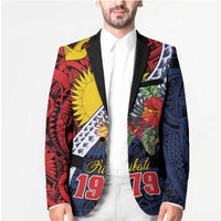 Flag of Kiribati Polynesian Pattern Blazer Est 1979 With Tropical Flowers LT9 - Polynesian Pride