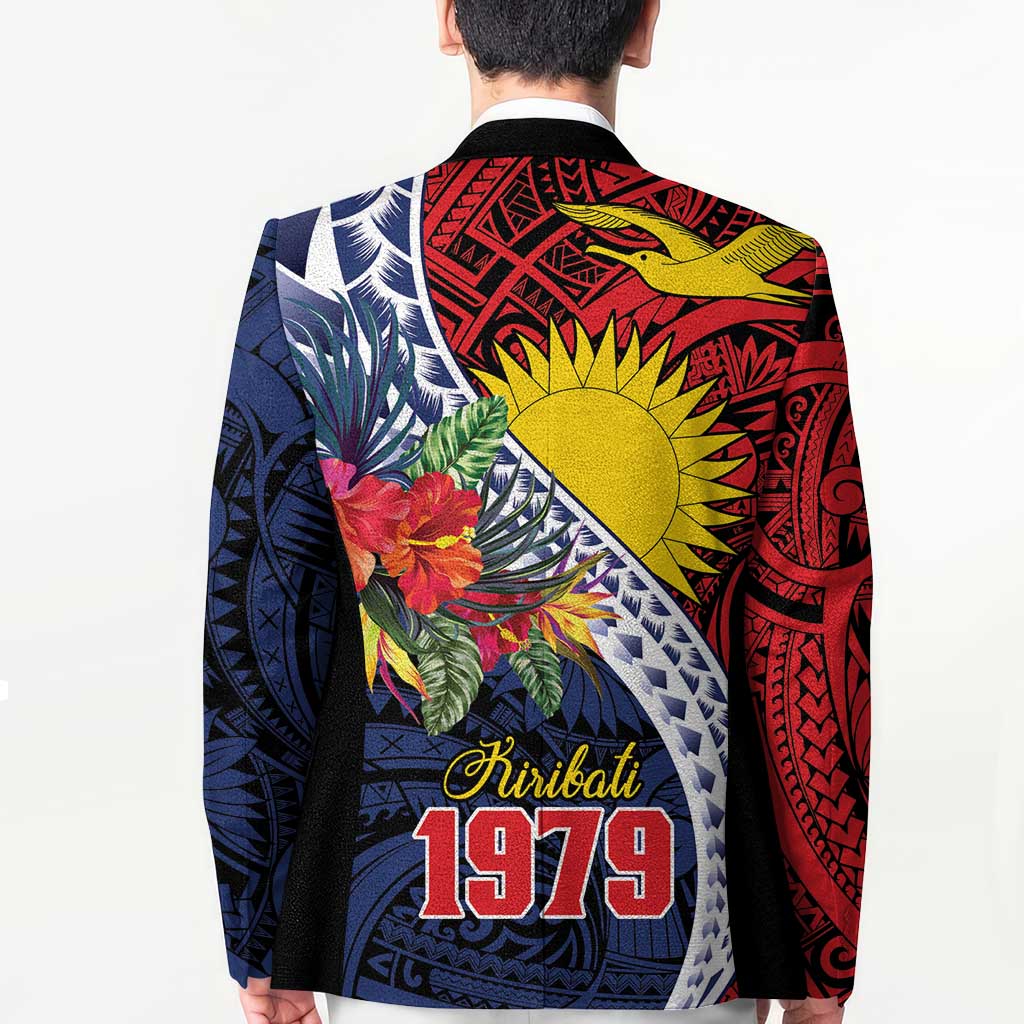 Flag of Kiribati Polynesian Pattern Blazer Est 1979 With Tropical Flowers LT9 - Polynesian Pride
