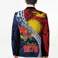 Flag of Kiribati Polynesian Pattern Blazer Est 1979 With Tropical Flowers LT9 - Polynesian Pride