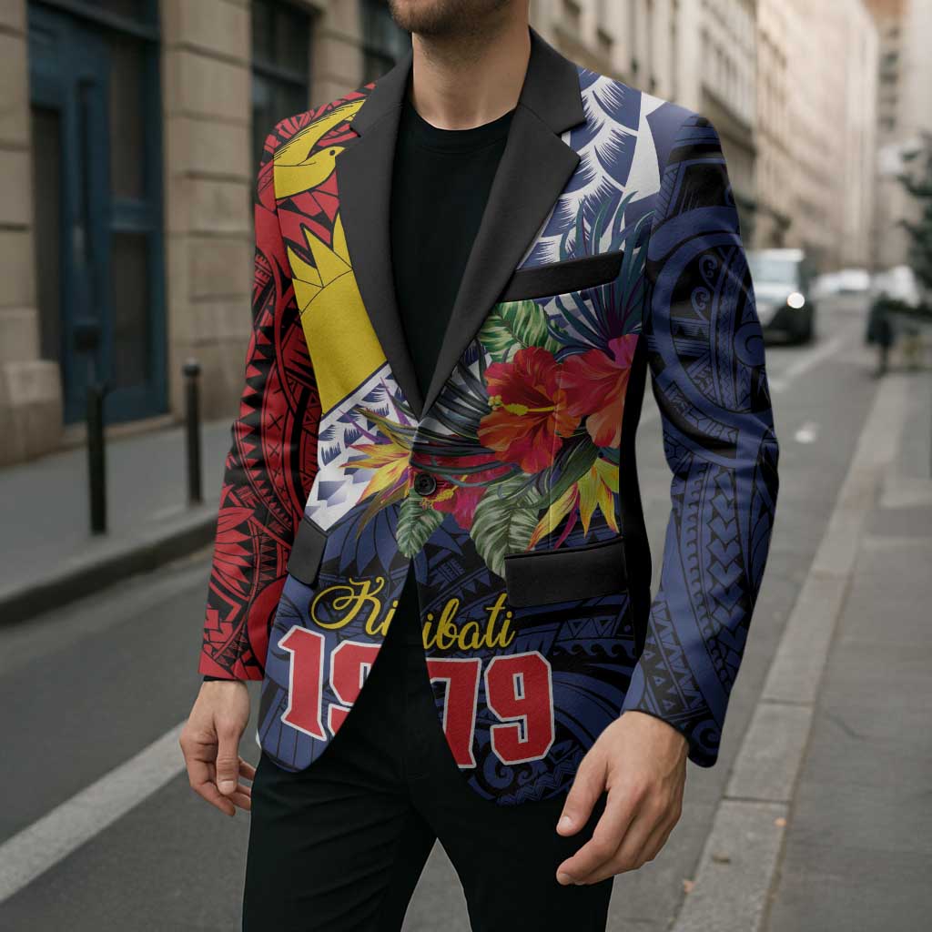 Flag of Kiribati Polynesian Pattern Blazer Est 1979 With Tropical Flowers LT9 - Polynesian Pride