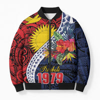 Flag of Kiribati Polynesian Pattern Bomber Puffer Jacket Est 1979 With Tropical Flowers LT9 Unisex Red - Polynesian Pride
