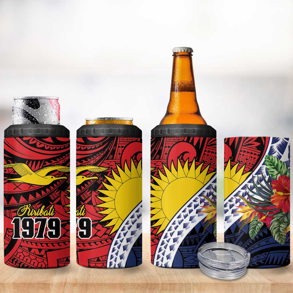Flag of Kiribati Polynesian Pattern 4 in 1 Can Cooler Tumbler Est 1979 With Tropical Flowers LT9 - Polynesian Pride