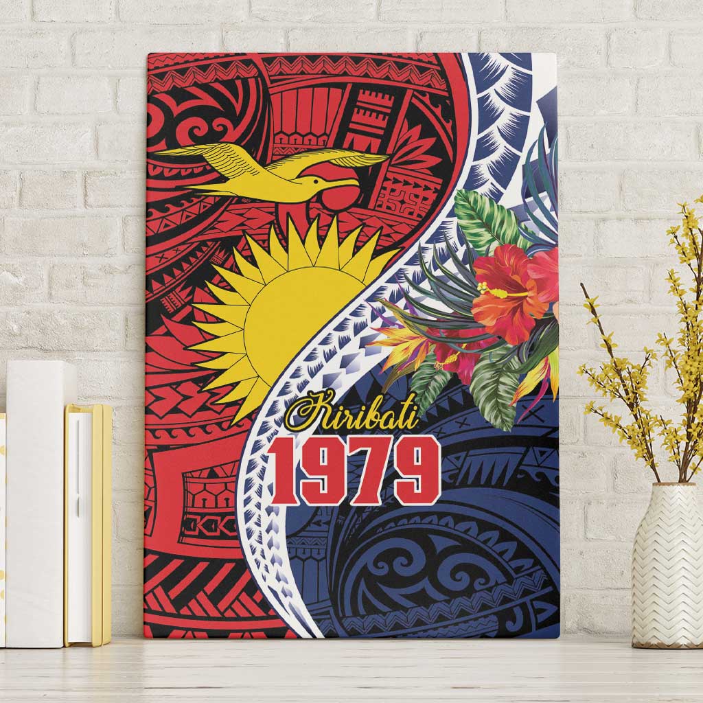 Flag of Kiribati Polynesian Pattern Canvas Wall Art Est 1979 With Tropical Flowers LT9 Without Frame Red - Polynesian Pride