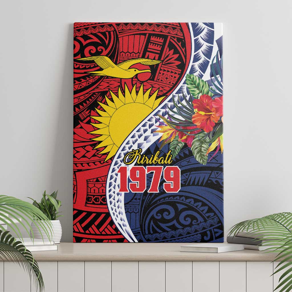 Flag of Kiribati Polynesian Pattern Canvas Wall Art Est 1979 With Tropical Flowers LT9 - Polynesian Pride
