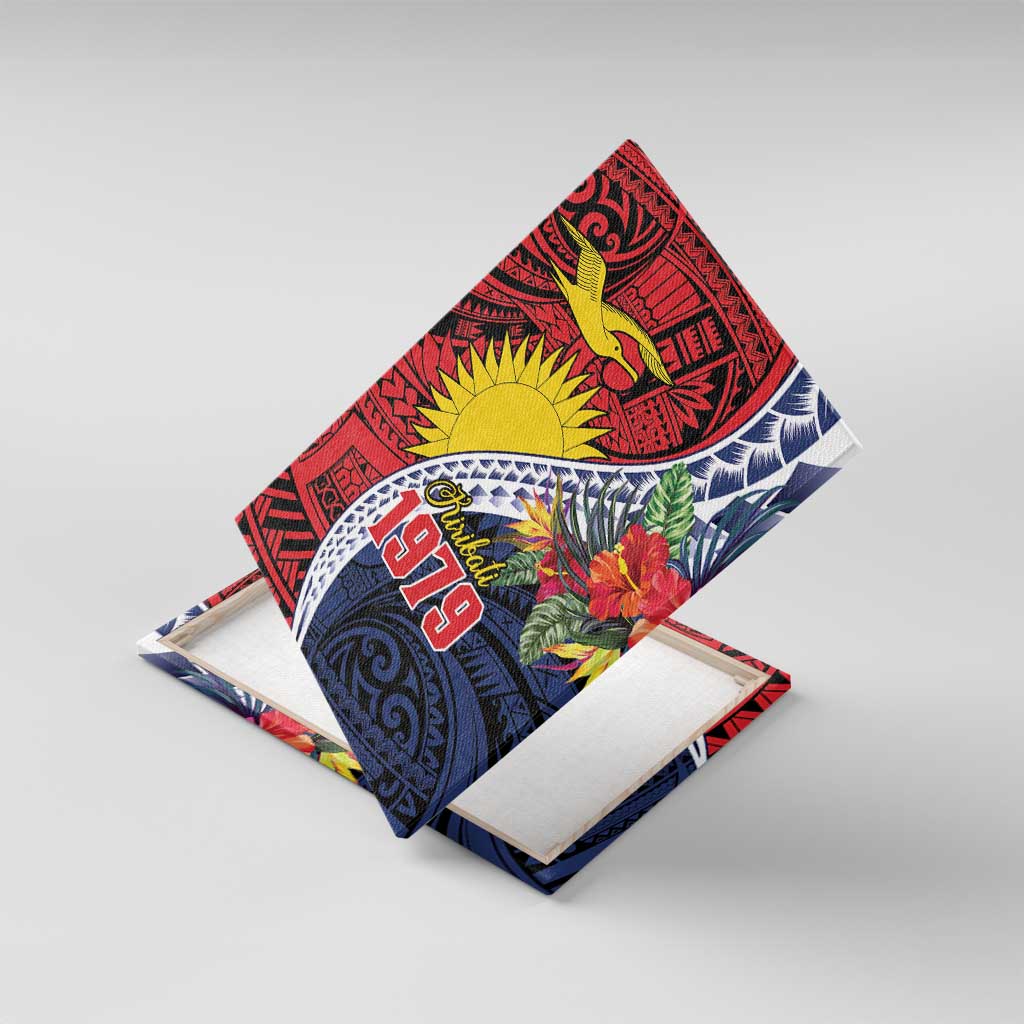 Flag of Kiribati Polynesian Pattern Canvas Wall Art Est 1979 With Tropical Flowers LT9 With Frame Red - Polynesian Pride