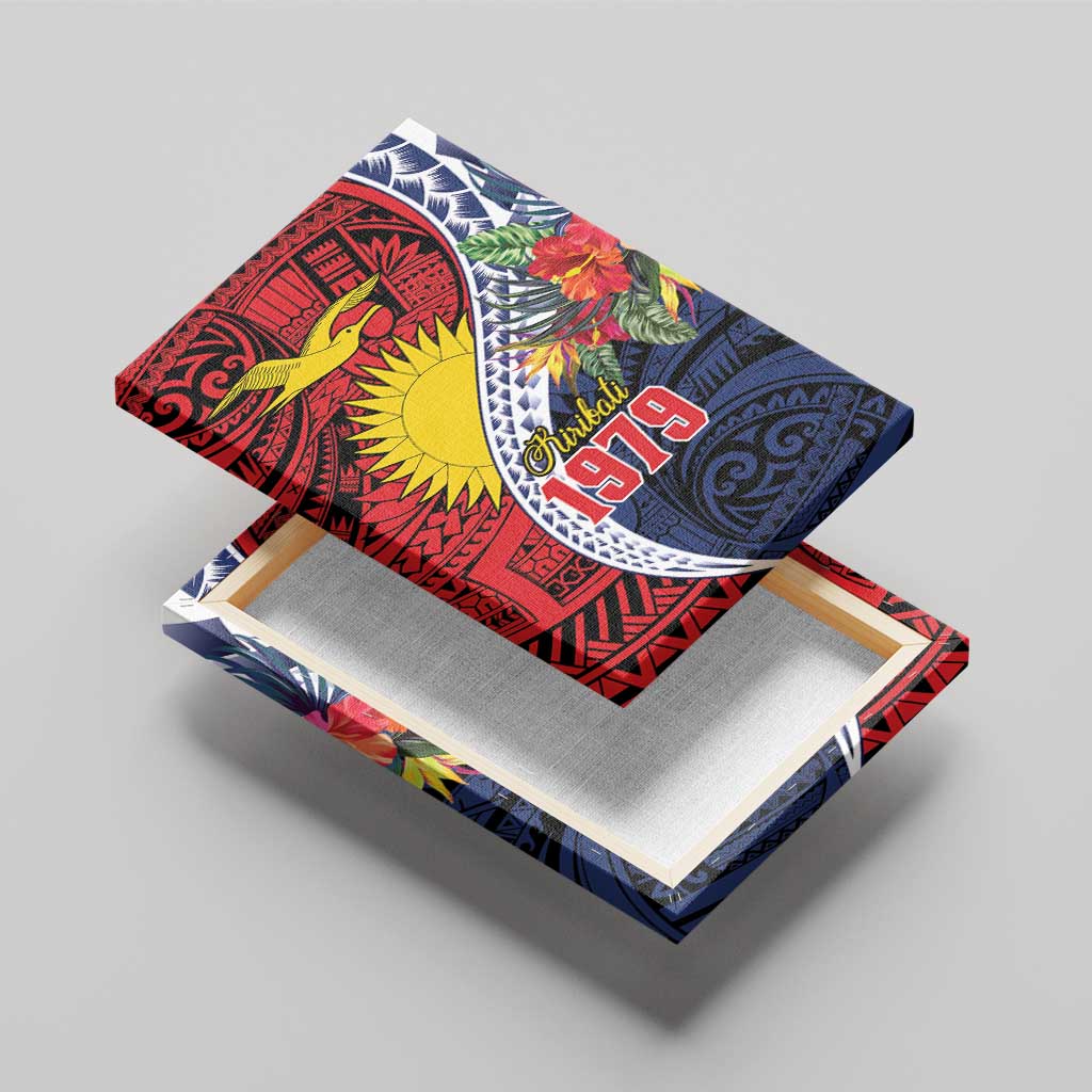 Flag of Kiribati Polynesian Pattern Canvas Wall Art Est 1979 With Tropical Flowers LT9 - Polynesian Pride