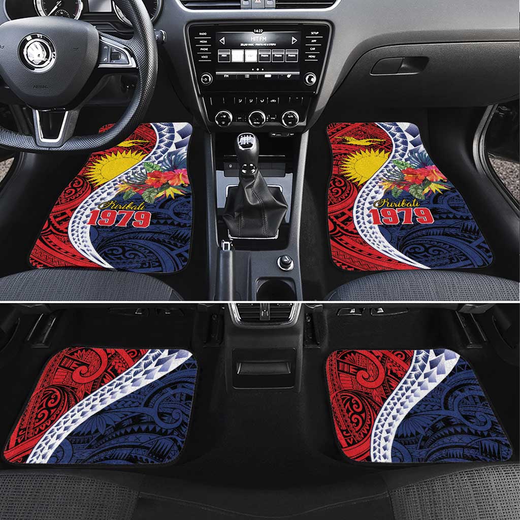 Flag of Kiribati Polynesian Pattern Car Mats Est 1979 With Tropical Flowers LT9 Set 4pcs Red - Polynesian Pride
