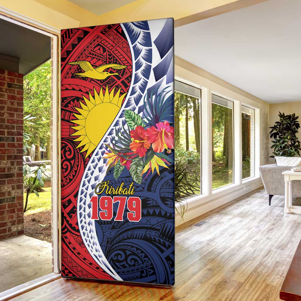 Flag of Kiribati Polynesian Pattern Door Cover Est 1979 With Tropical Flowers - Polynesian Pride