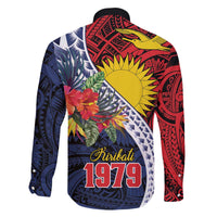 Flag of Kiribati Polynesian Pattern Family Matching Off The Shoulder Long Sleeve Dress and Hawaiian Shirt Est 1979 With Tropical Flowers