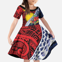 Flag of Kiribati Polynesian Pattern Family Matching Summer Maxi Dress and Hawaiian Shirt Est 1979 With Tropical Flowers