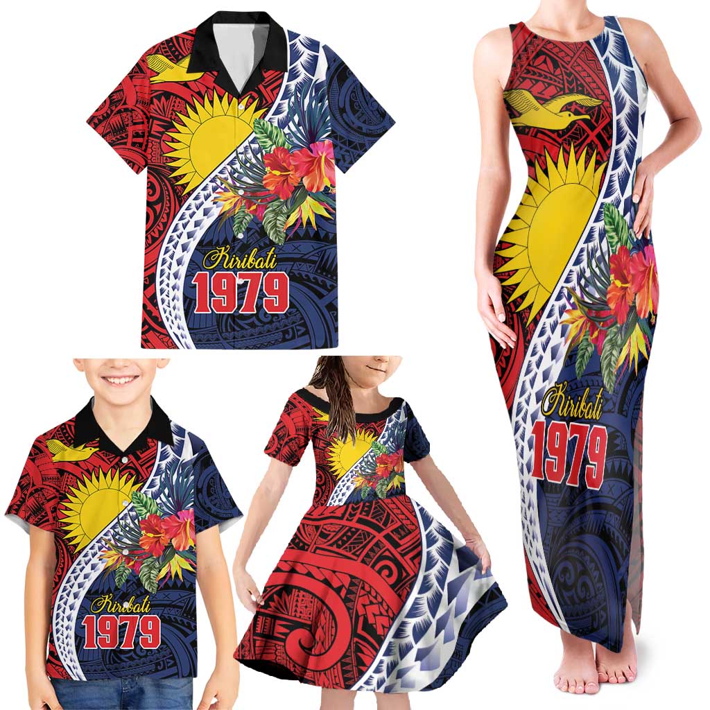 Flag of Kiribati Polynesian Pattern Family Matching Tank Maxi Dress and Hawaiian Shirt Est 1979 With Tropical Flowers LT9 - Polynesian Pride